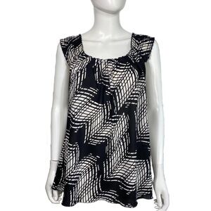 Spense Pleated Sleeve & Collar Black & White Blouse